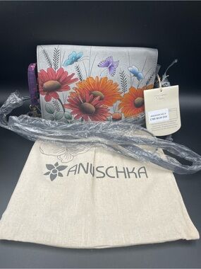 Anuschka Wild Meadow Dusk Small Leather RFID Crossbody Organizer Purse NWT